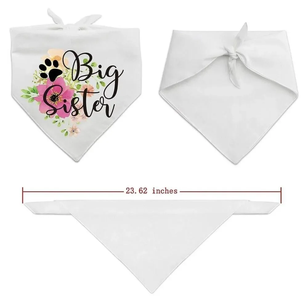 Big Sister Flower Boho Cotton Pet Dog Scarf Bandanas Gender Reveal Pregnancy NEW
